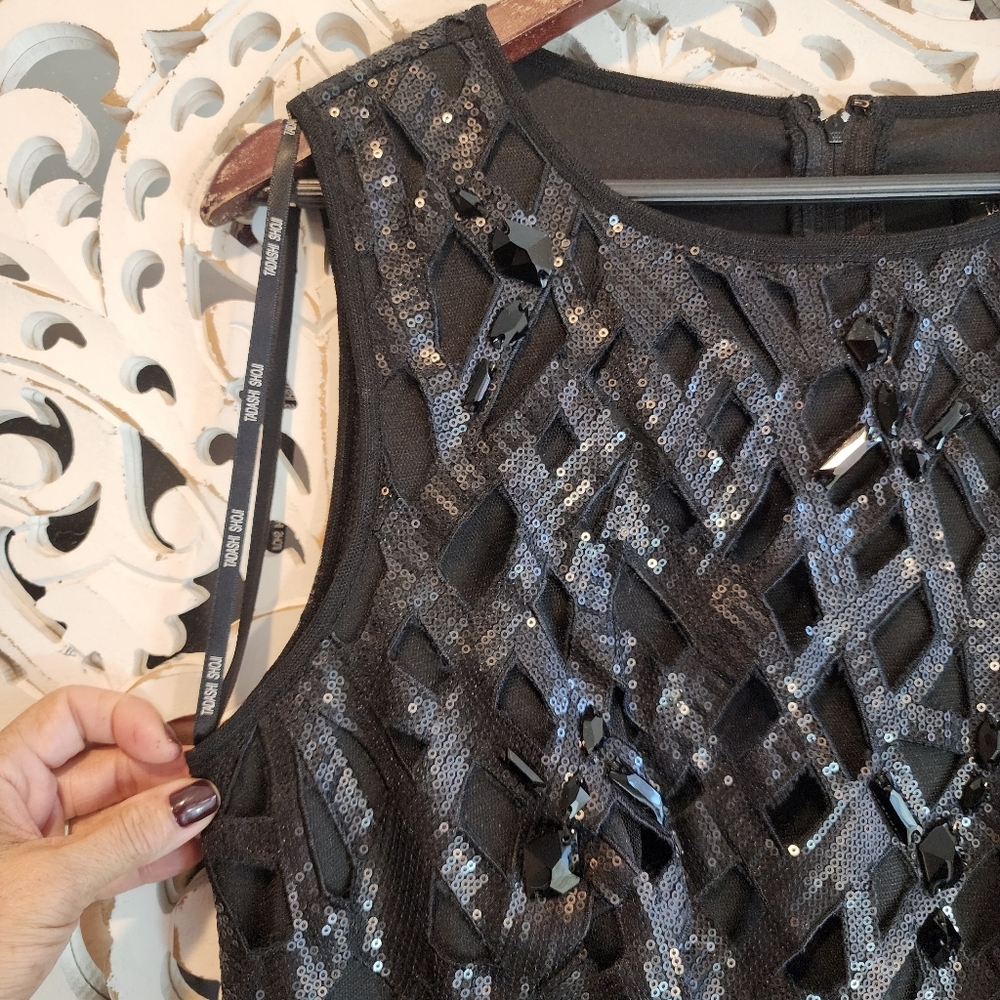 TADASHI SHOJI SEQUINS SLEEVELESS FORMAL DRESS SILK BLACK WOMENS SIZE 12 - Picture 7 of 10